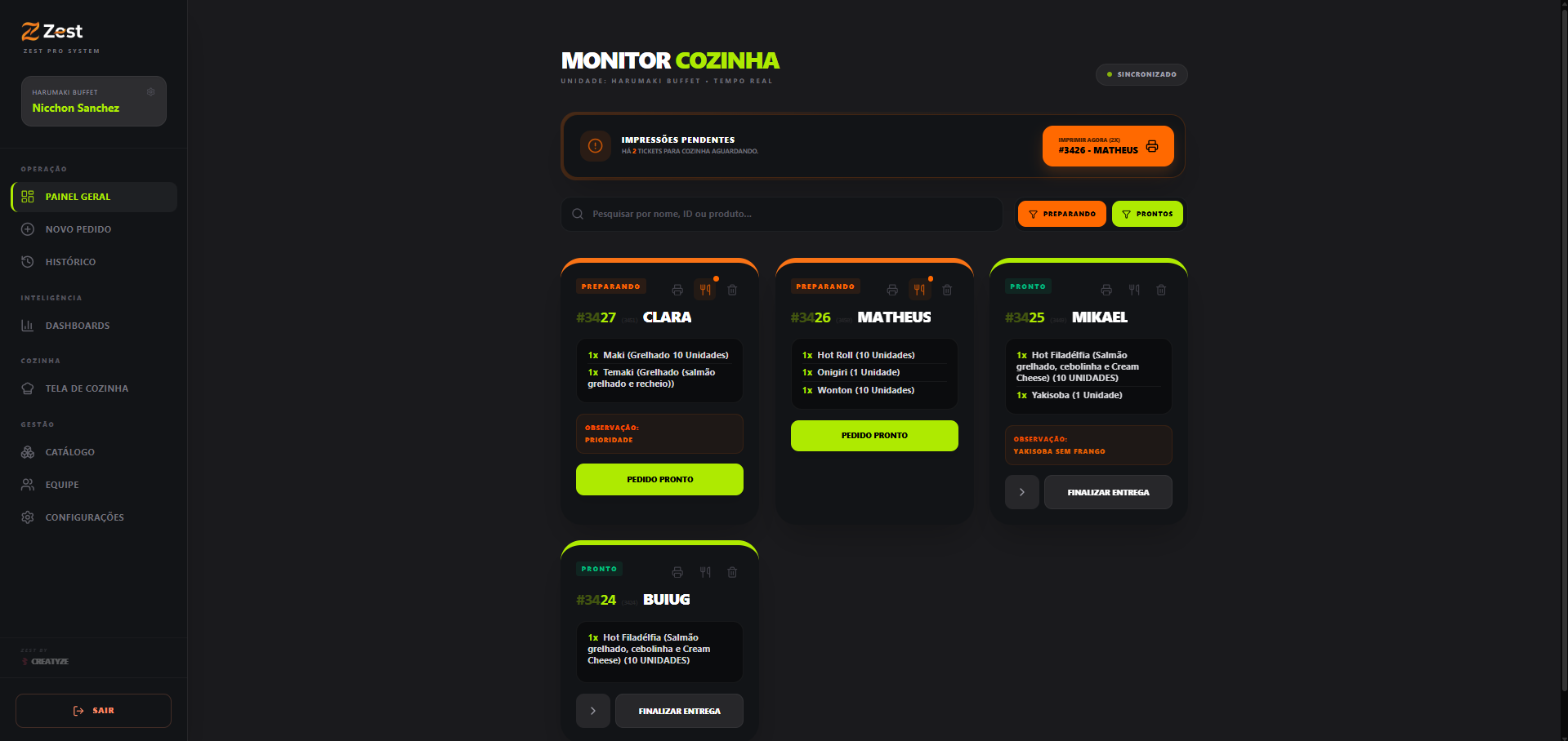 Painel de pedidos em tempo real via Socket.IO — fluxo da cozinha até a entrega