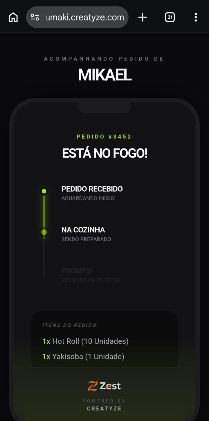 Acompanhamento mobile do pedido pelo cliente final via hash público